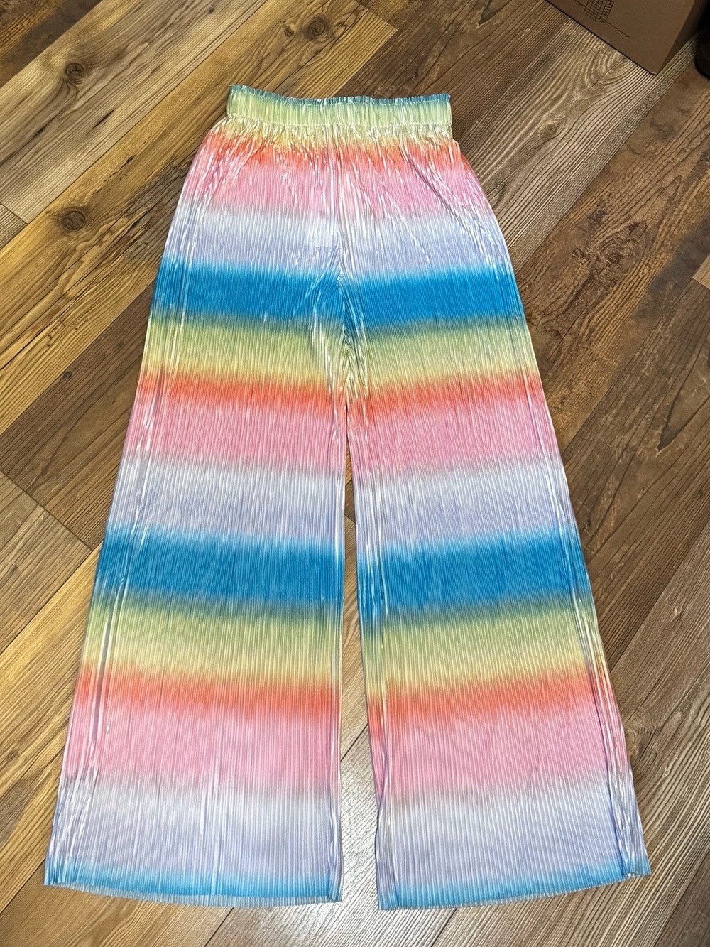 Easel Rainbow Pleated Wide Leg Pants
